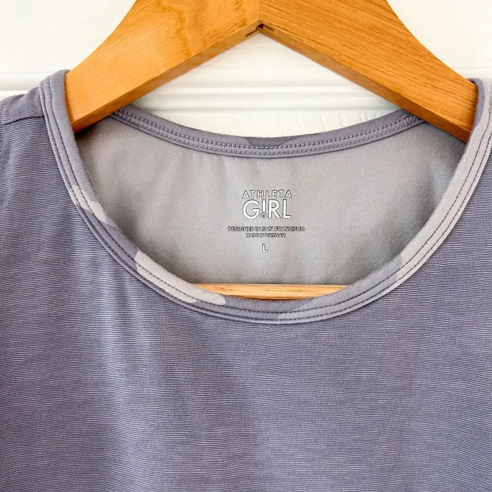 Athleta Girl Double The Fun Tank Purple Camo Back Size L Racerback EUC